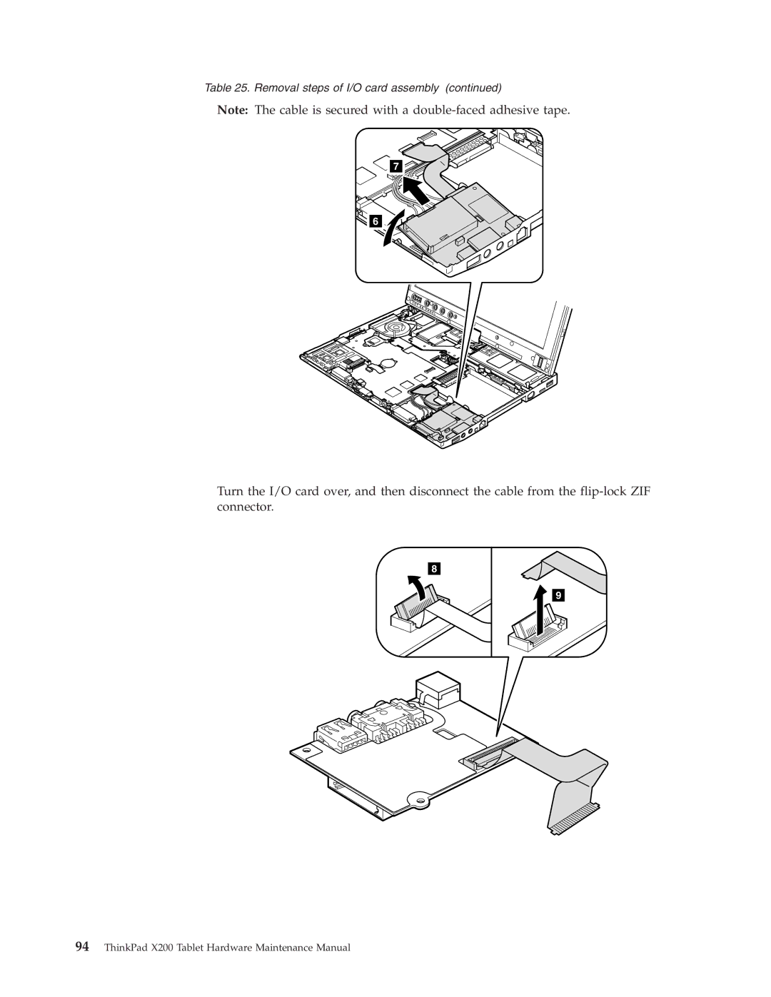 Lenovo X200 manual Removal steps of I/O card assembly 