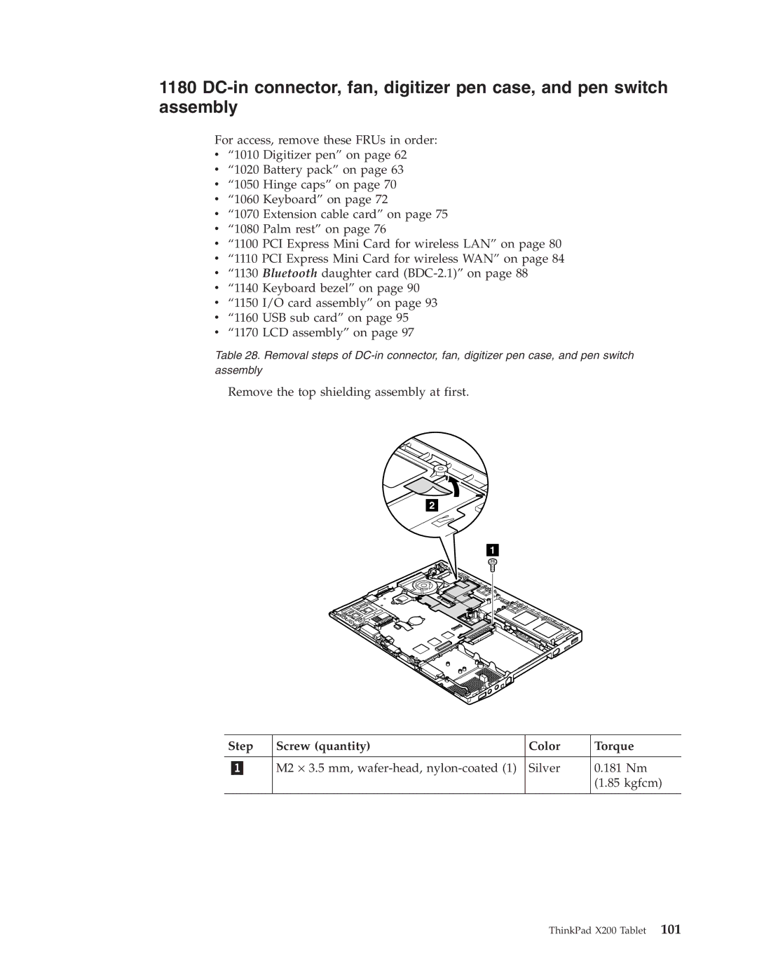 Lenovo X200 manual Remove the top shielding assembly at first 