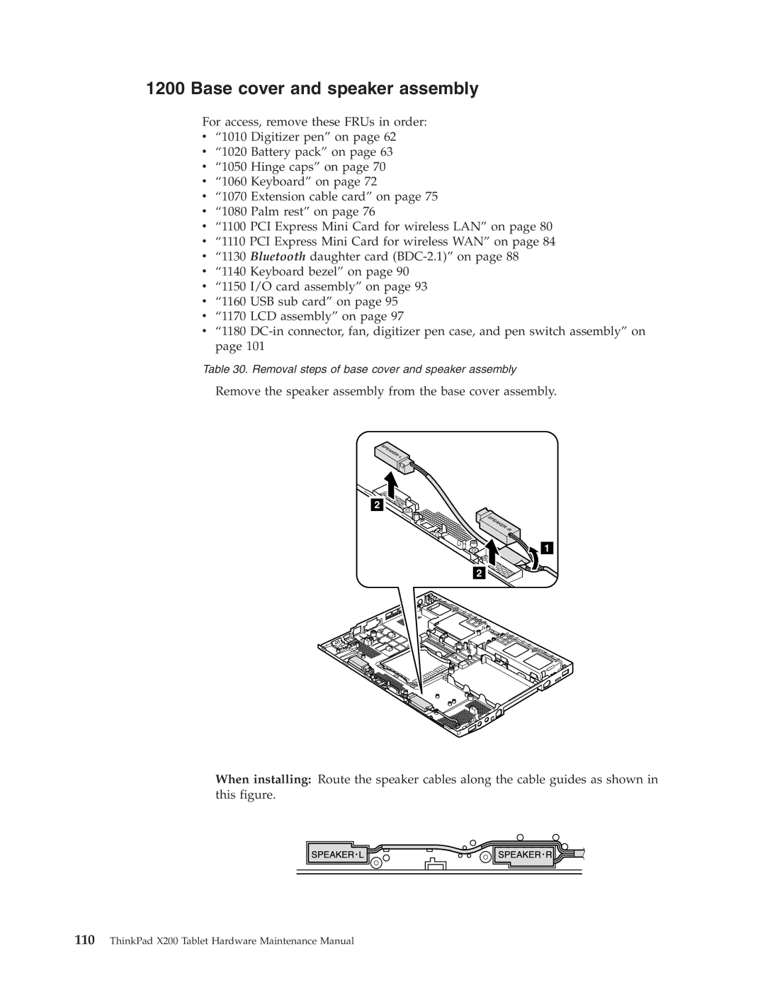 Lenovo X200 manual Base cover and speaker assembly 