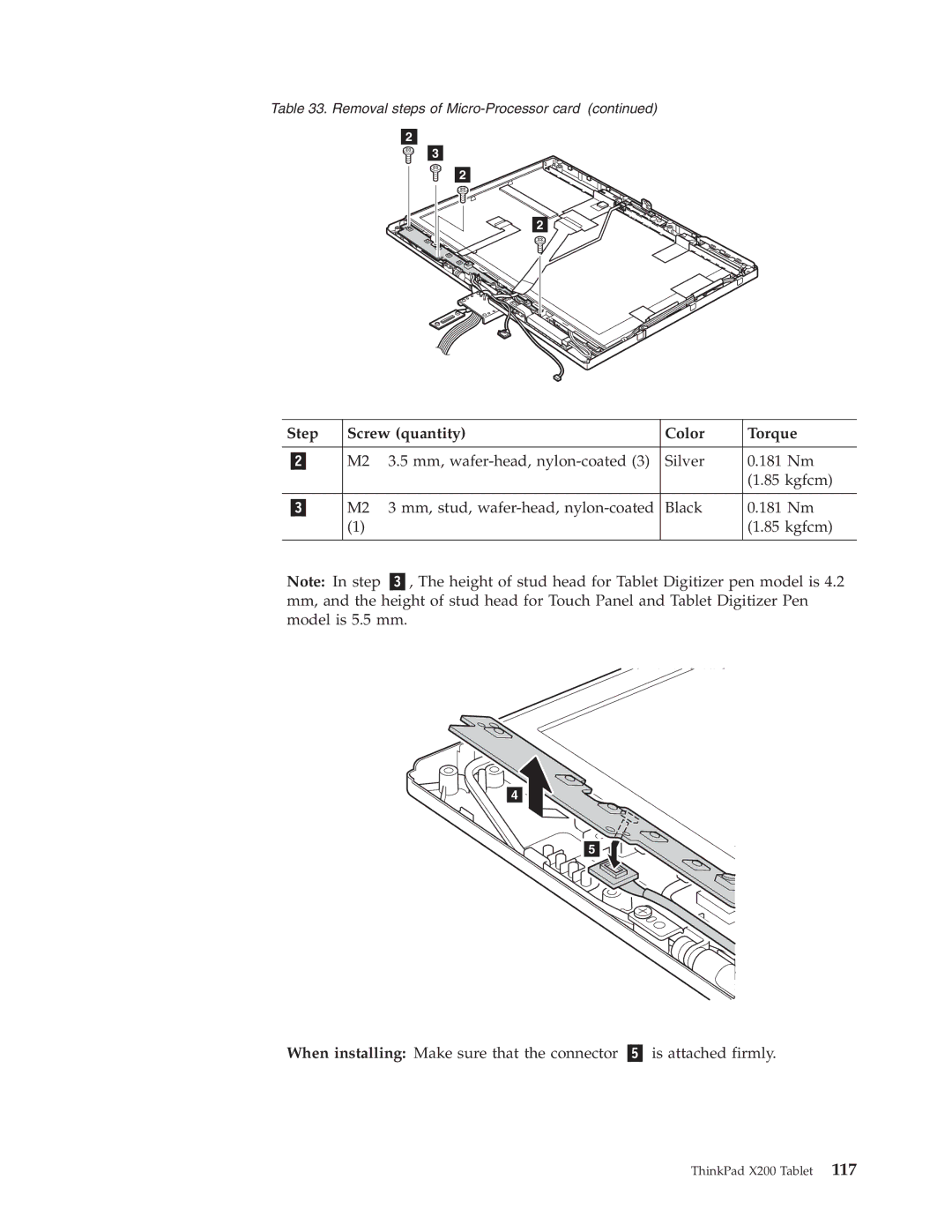 Lenovo X200 manual Step Screw quantity Color Torque 