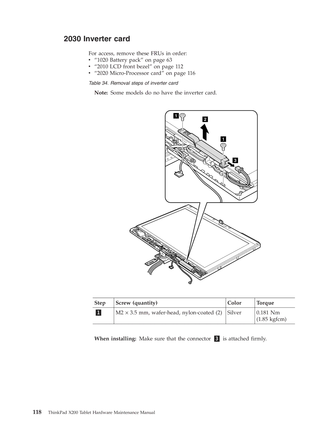 Lenovo X200 manual Inverter card 