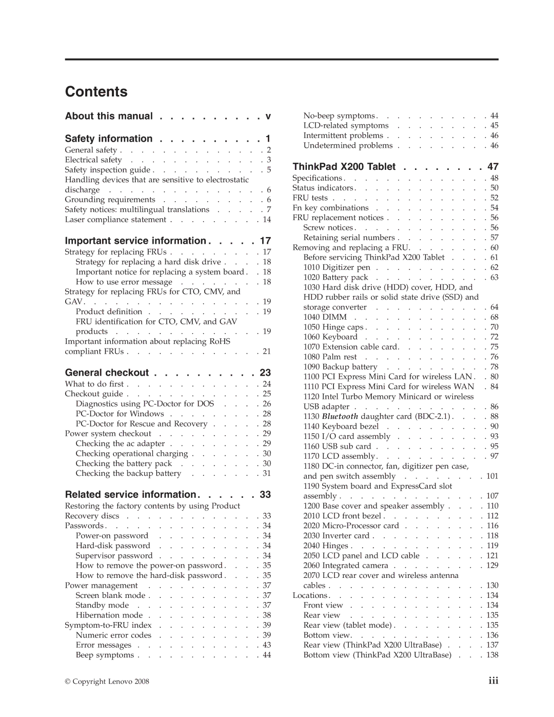 Lenovo X200 manual Contents 