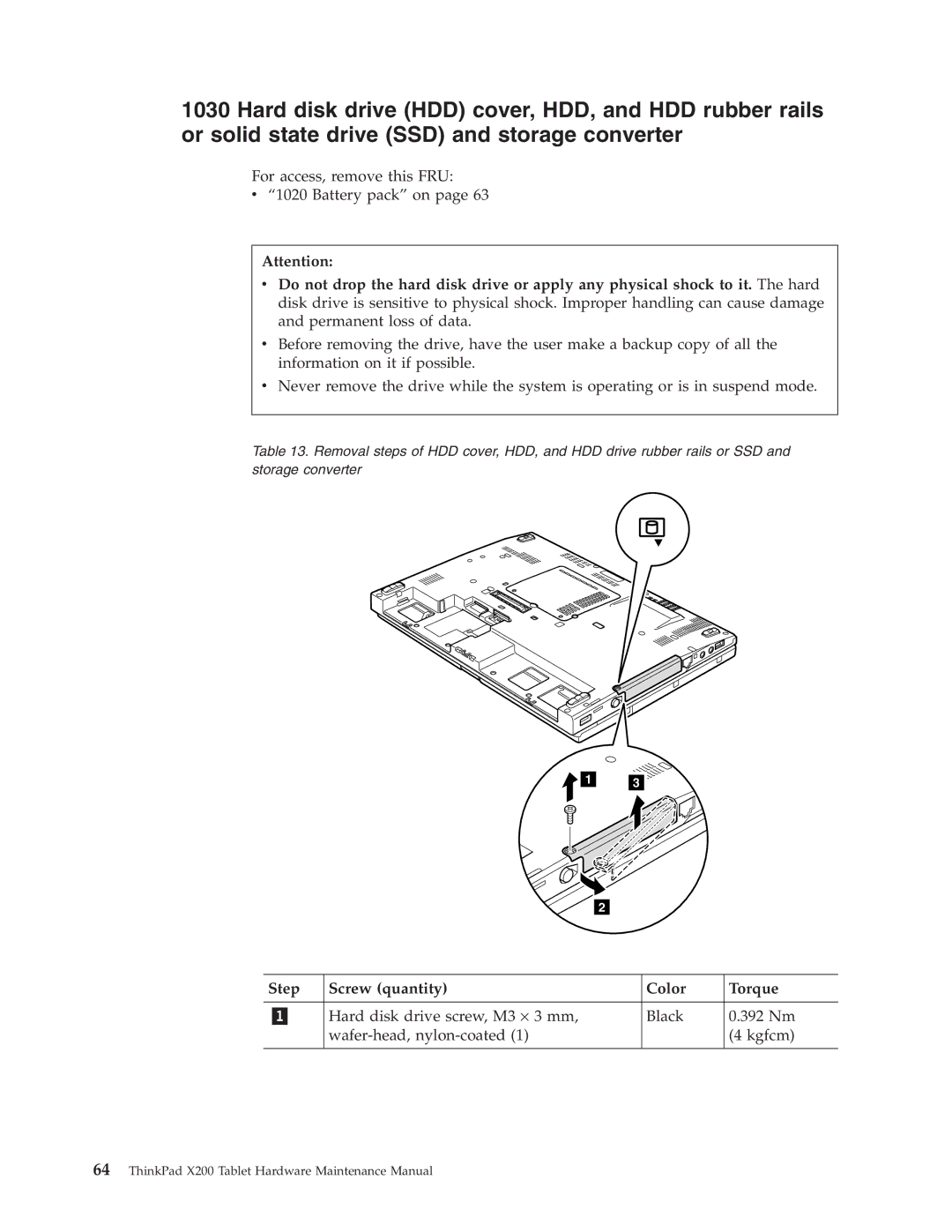 Lenovo X200 manual Step Screw quantity Color Torque 