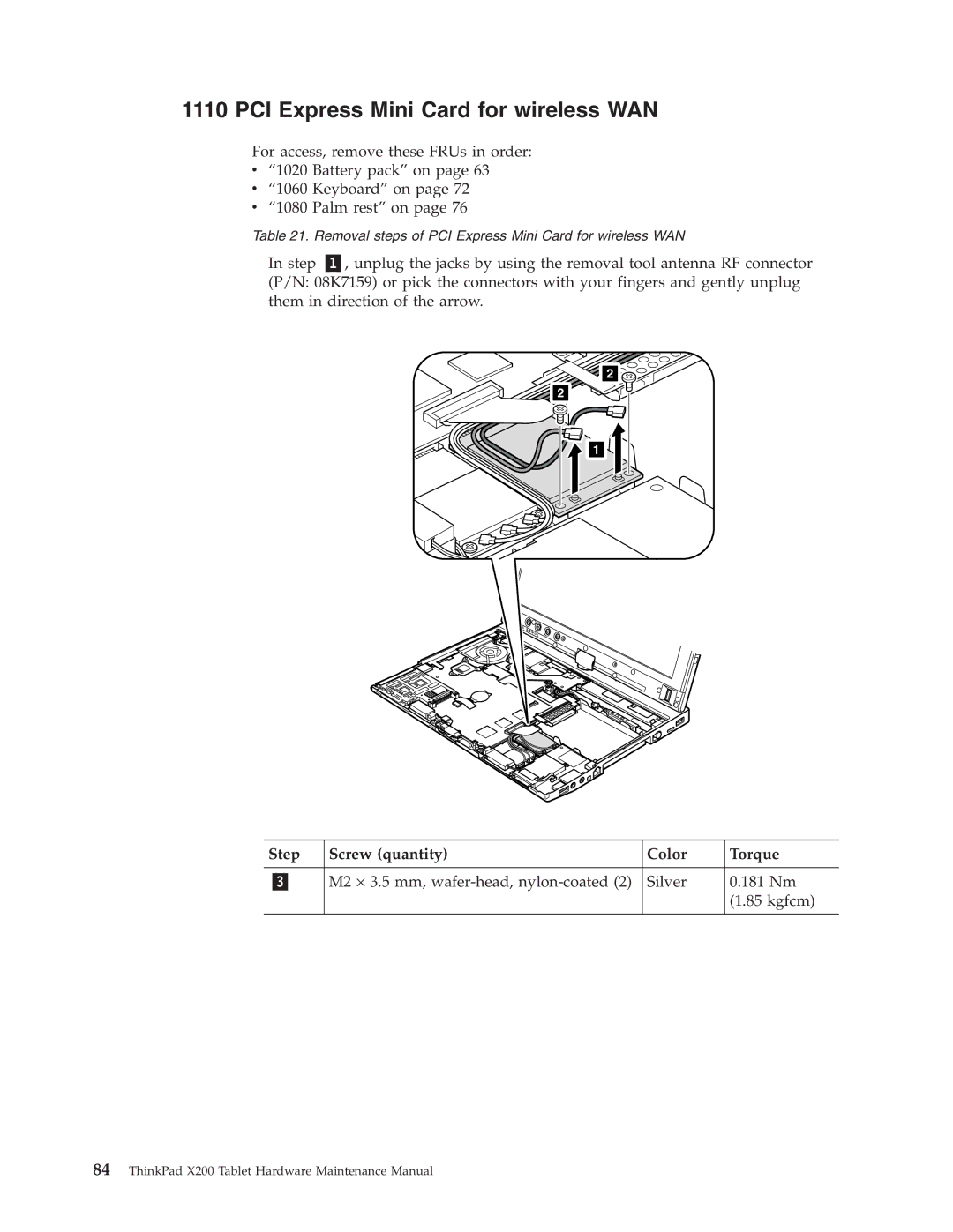 Lenovo X200 manual PCI Express Mini Card for wireless WAN 