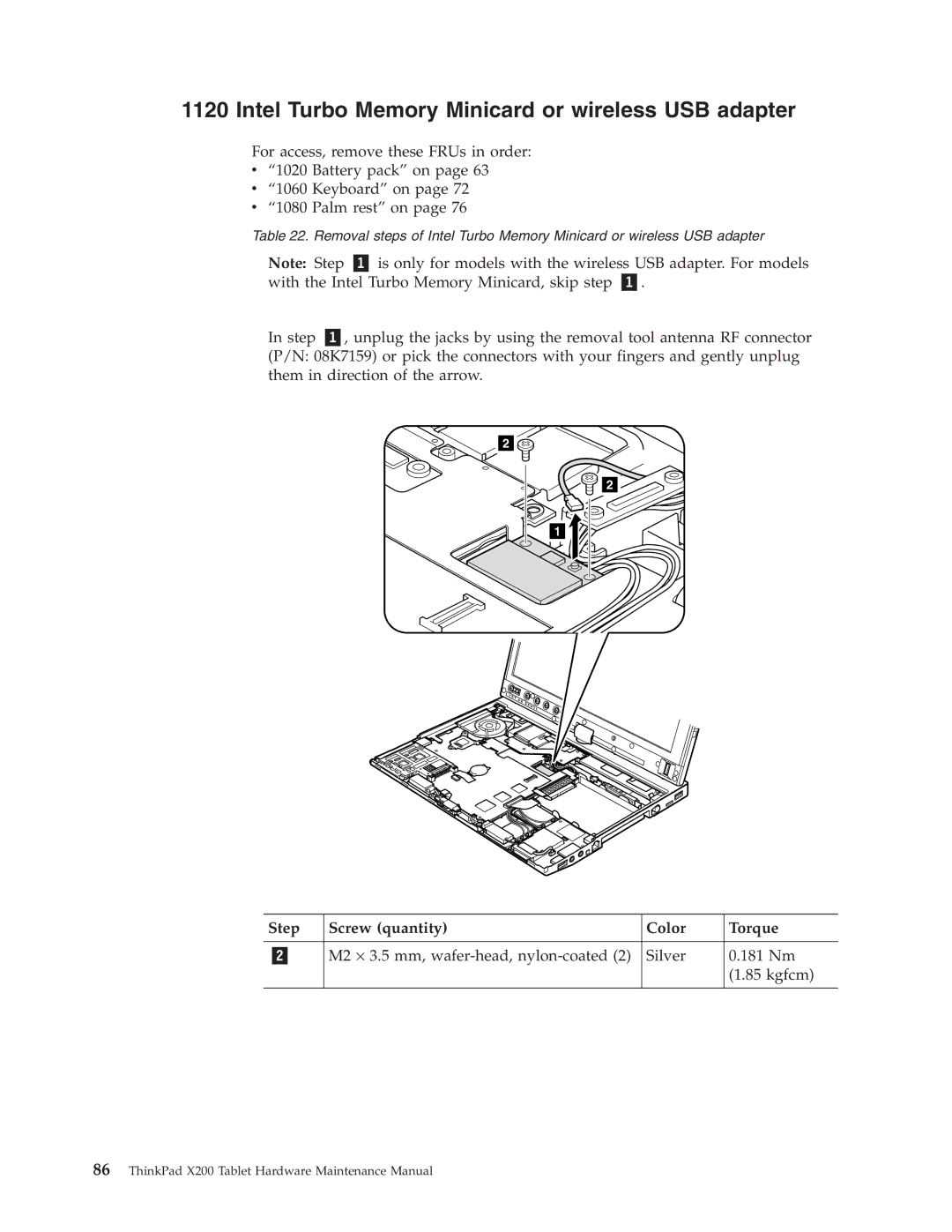 Lenovo X200 manual Intel Turbo Memory Minicard or wireless USB adapter 