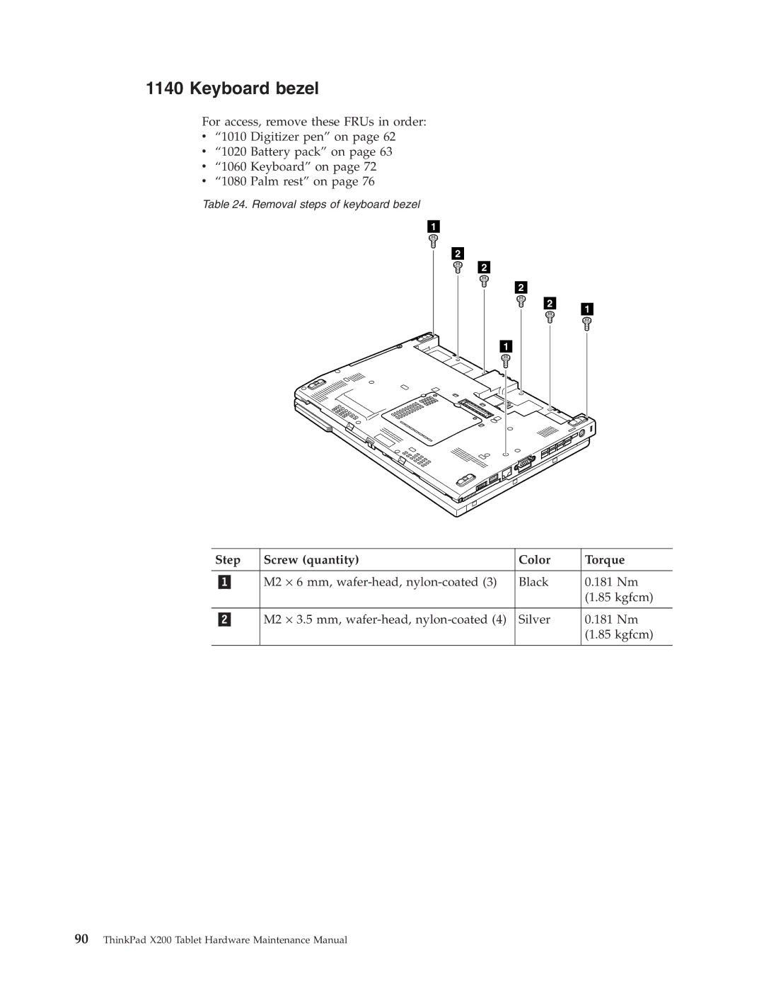 Lenovo X200 manual Keyboard bezel 