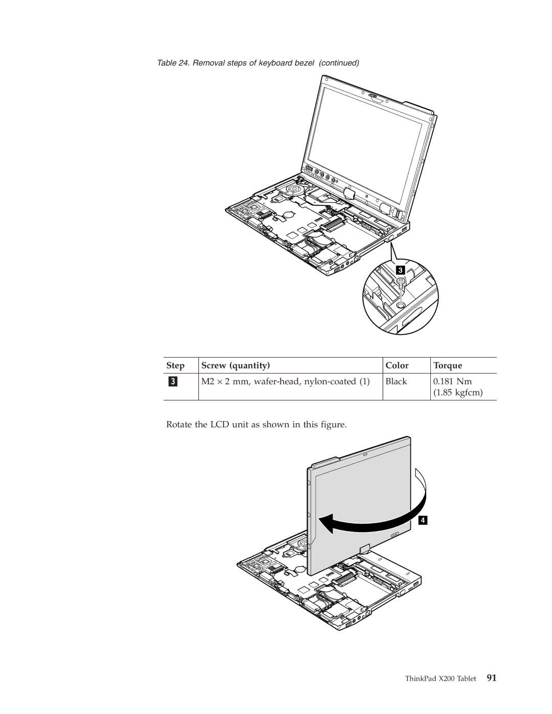 Lenovo X200 manual Step Screw quantity Color Torque 