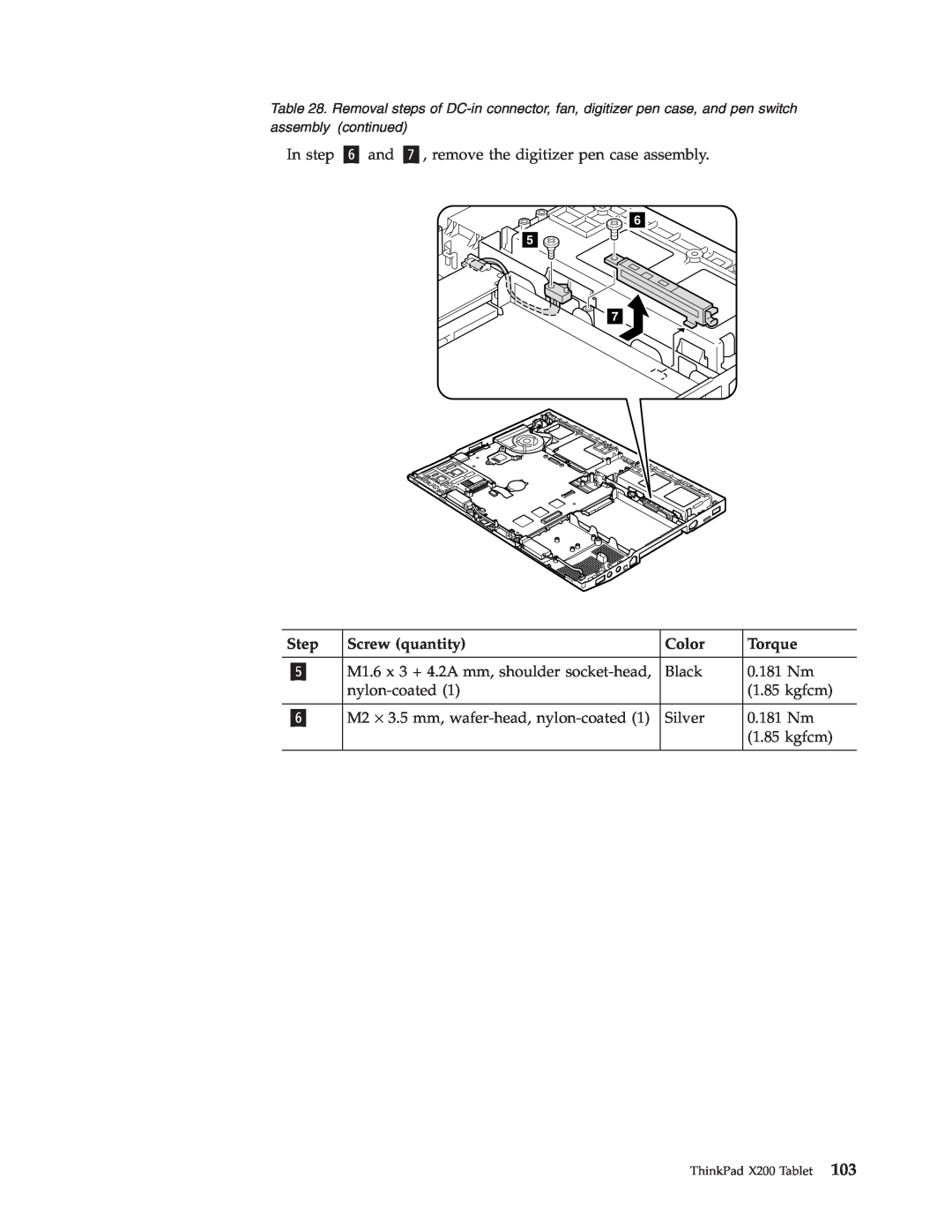Lenovo X200 manual In step, Step, Screw quantity, Color, Torque 