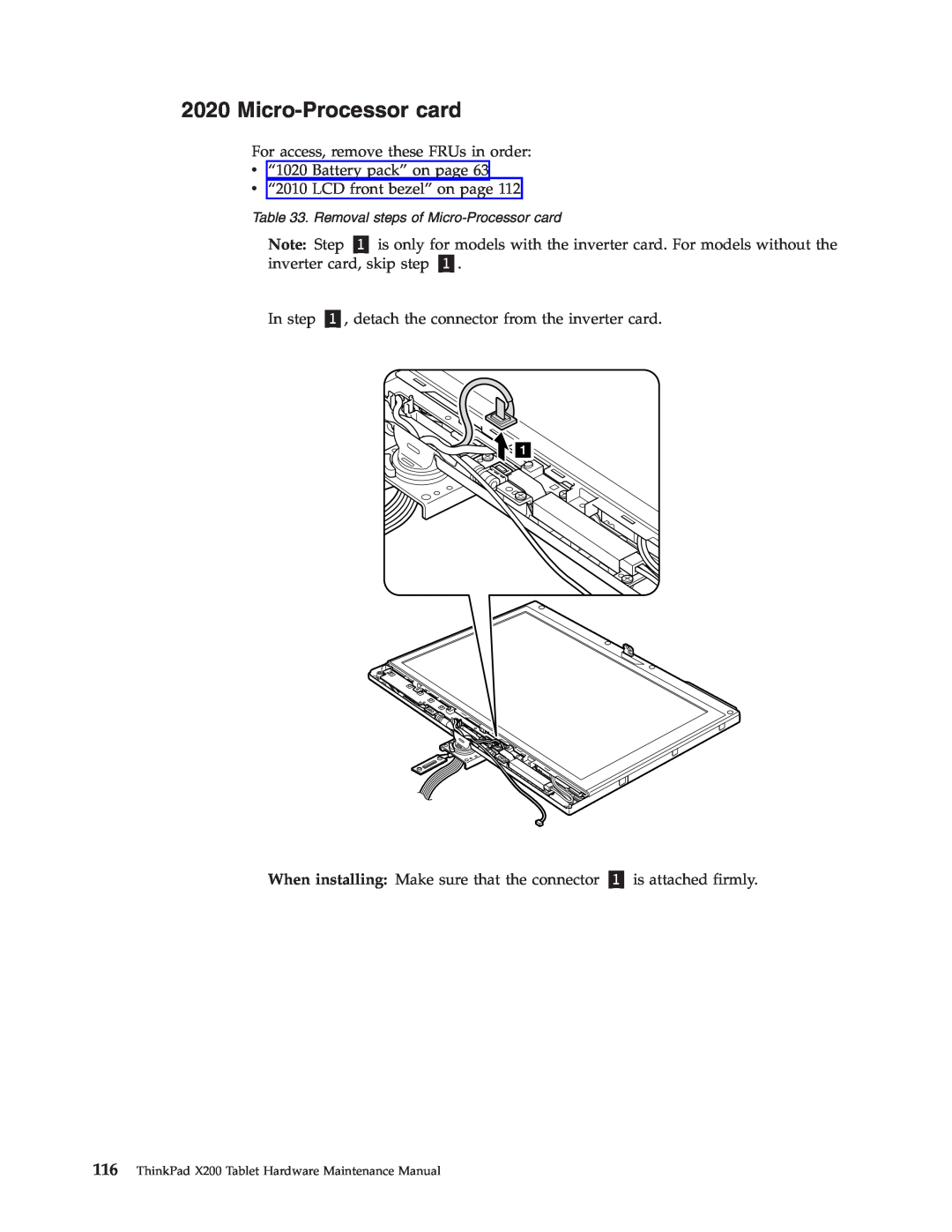 Lenovo X200 manual Micro-Processorcard, Note: Step 