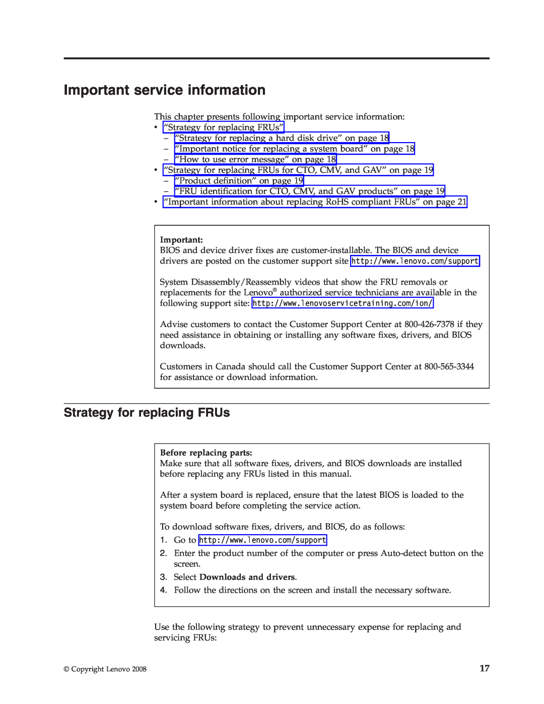 Lenovo X200 manual Important service information, Strategy for replacing FRUs, Before replacing parts 