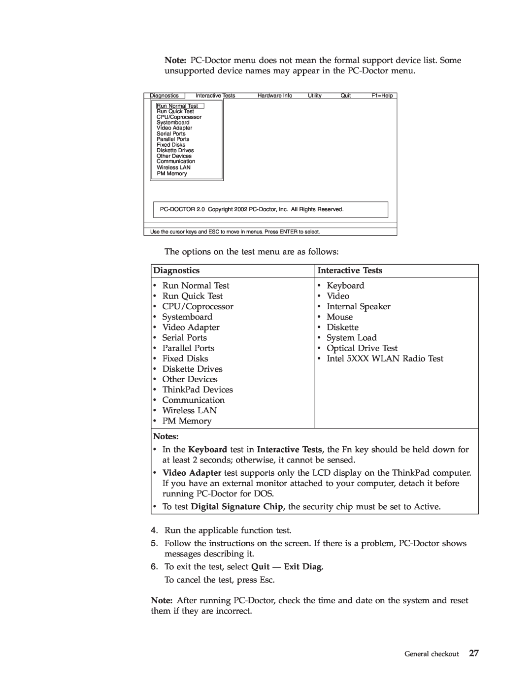 Lenovo X200 manual Diagnostics, Interactive Tests, Notes 