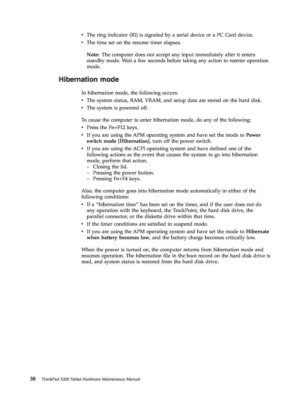 Lenovo X200 manual Hibernation mode 