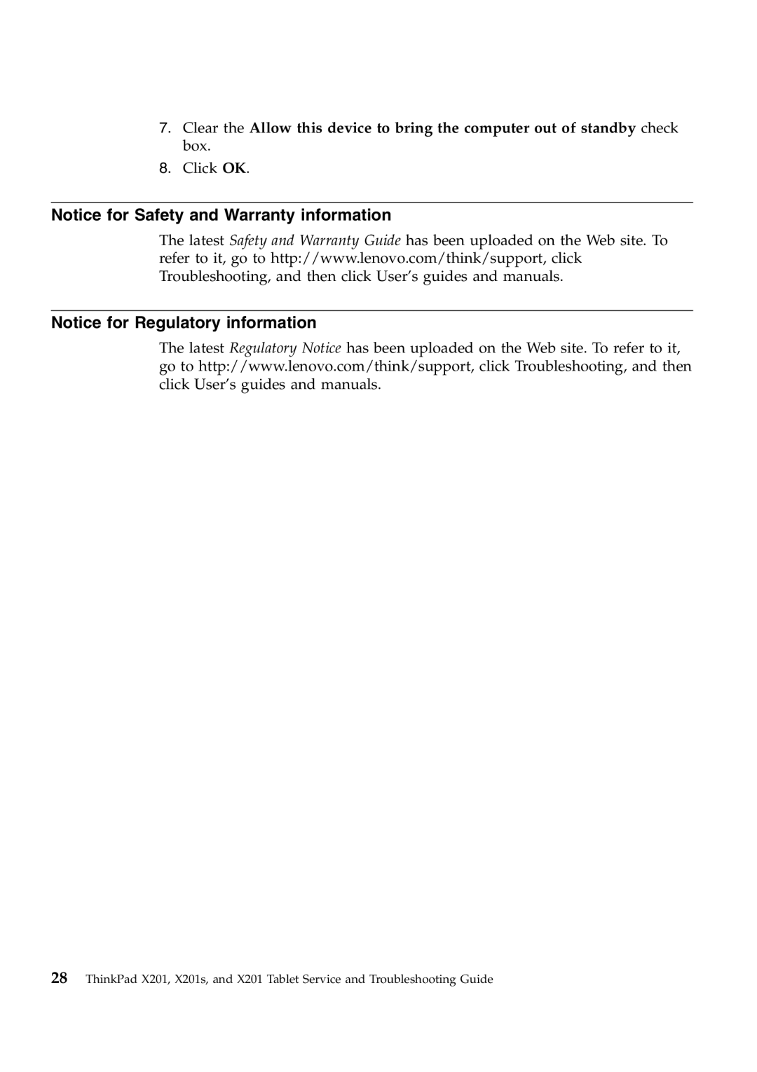 Lenovo 2985EWU, X201S, 311396U manual Notice for Safety and Warranty information, Notice for Regulatory information, Click OK 