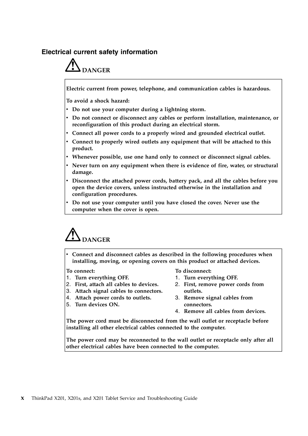 Lenovo 2985C5U, X201S, 311396U, 309392U, 309323U, 309395U, 309324U, 2985EWU, 2985EVU manual Electrical current safety information 