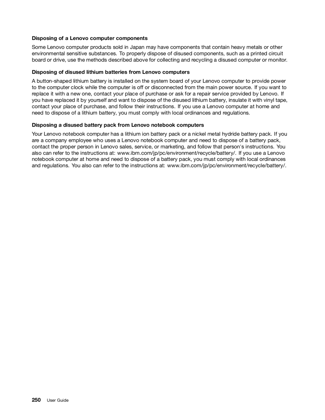 Lenovo 42912XU Disposing of a Lenovo computer components, Disposing of disused lithium batteries from Lenovo computers 