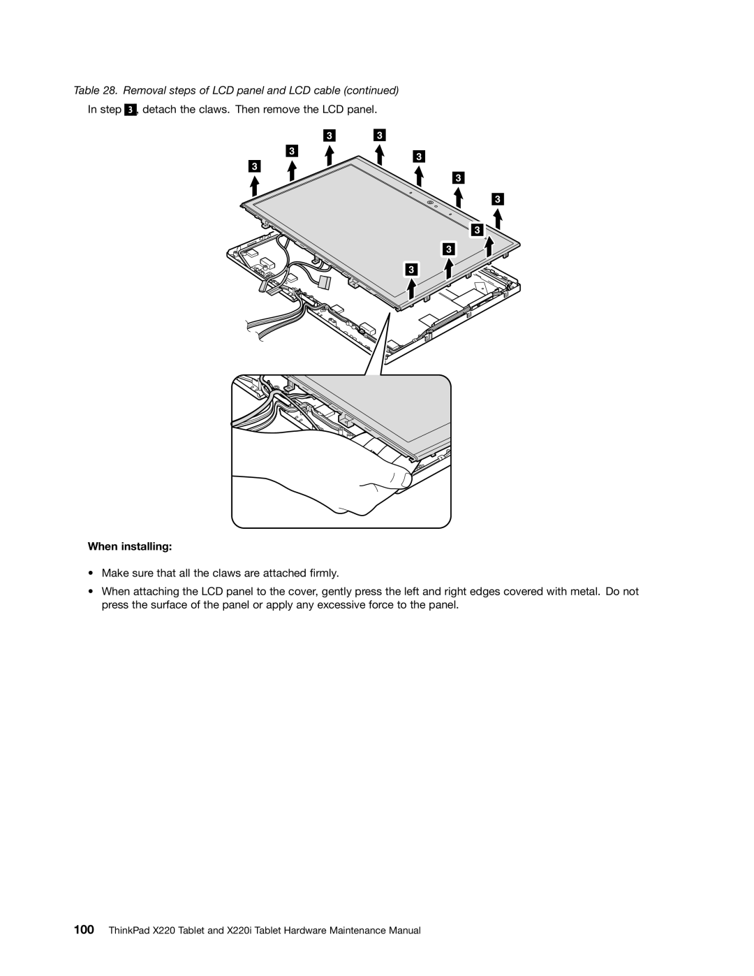 Lenovo X220I manual Step Detach the claws. Then remove the LCD panel 