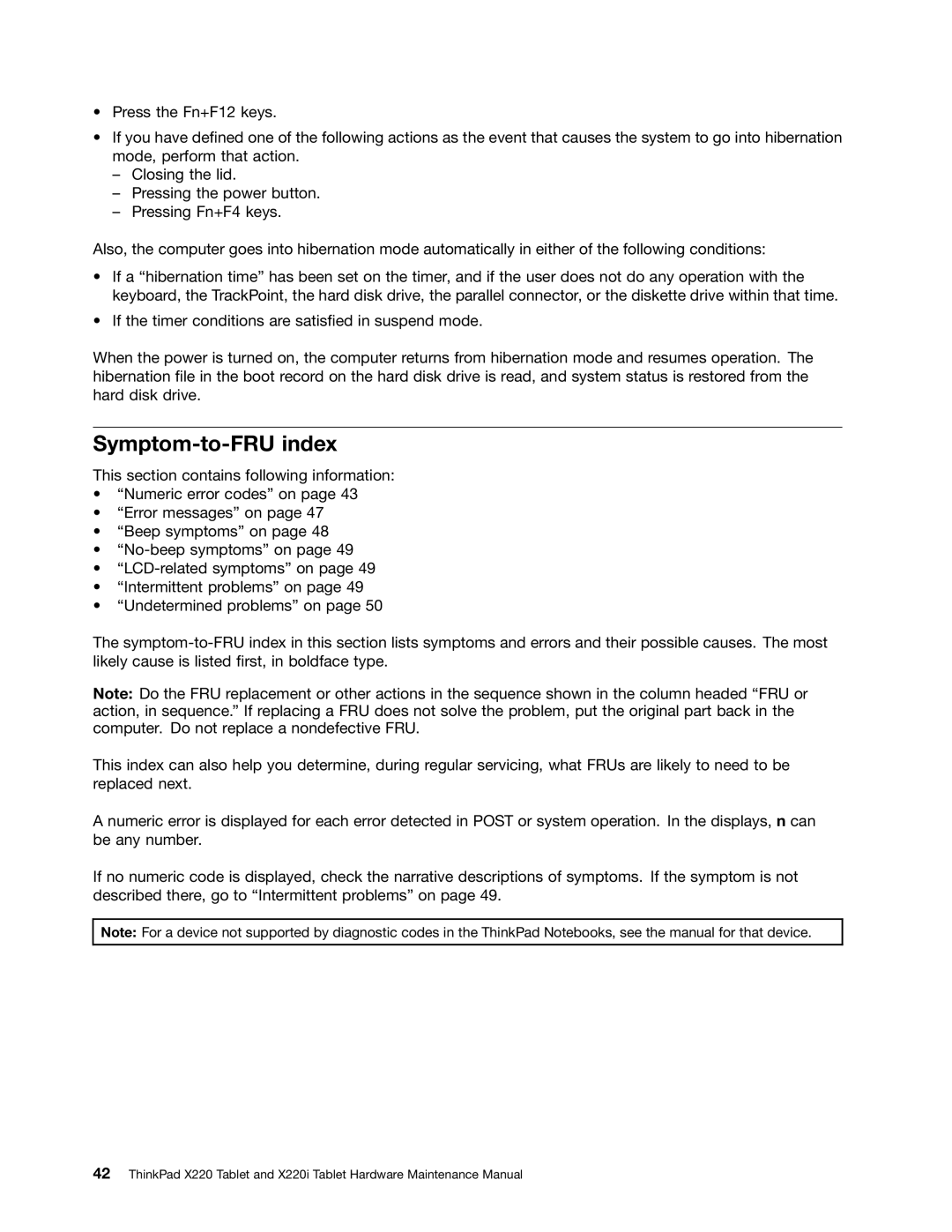 Lenovo X220I manual Symptom-to-FRU index 