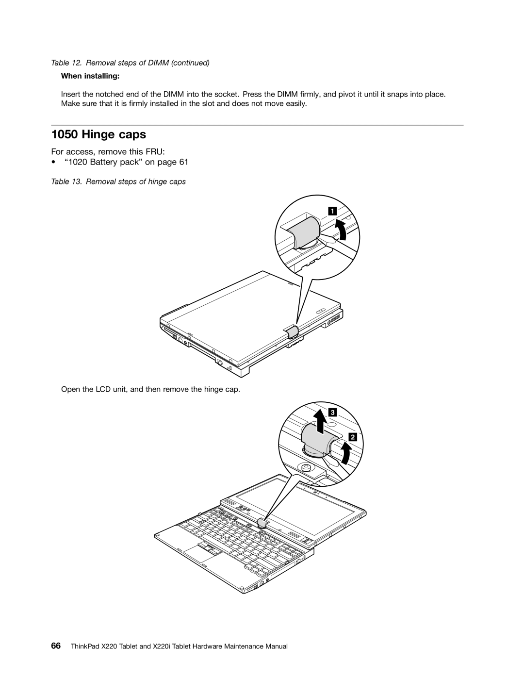 Lenovo X220I manual Hinge caps, Removal steps of hinge caps 