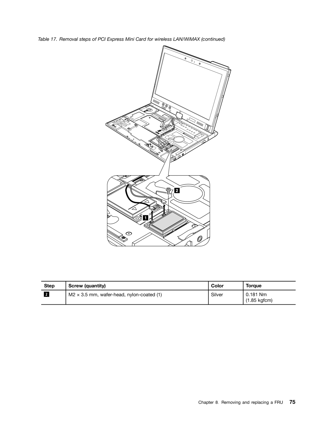 Lenovo X220I manual M2 × 3.5 mm, wafer-head, nylon-coated Silver 181 Nm Kgfcm 