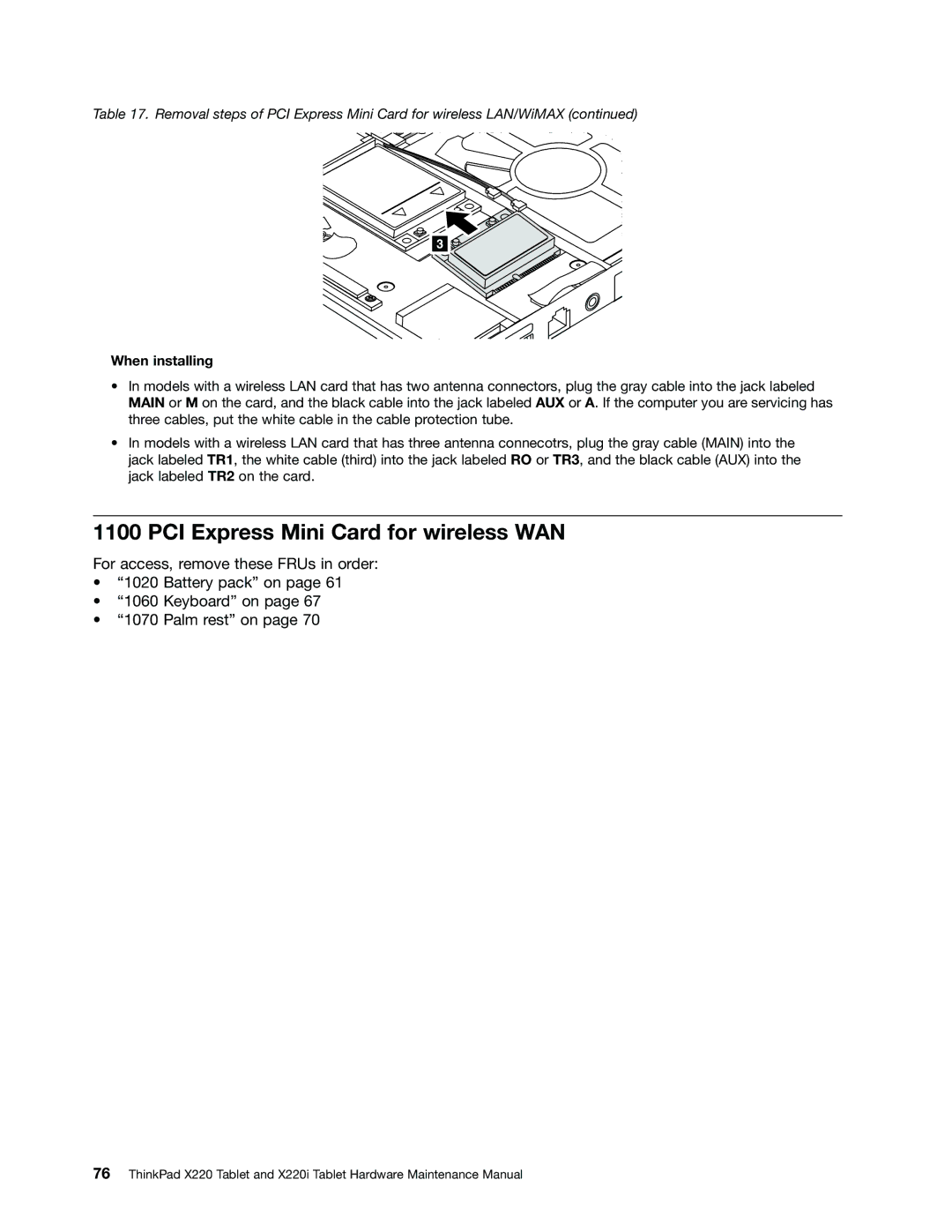 Lenovo X220I manual PCI Express Mini Card for wireless WAN 