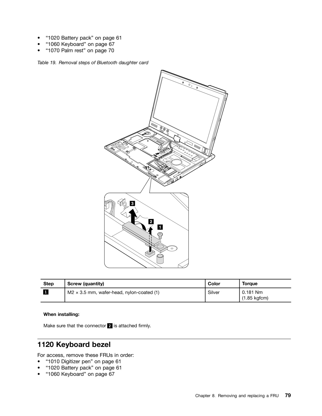 Lenovo X220I manual Keyboard bezel, Battery pack on Keyboard on Palm rest on 