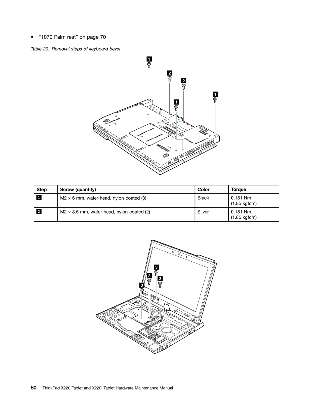 Lenovo X220I manual Removal steps of keyboard bezel 