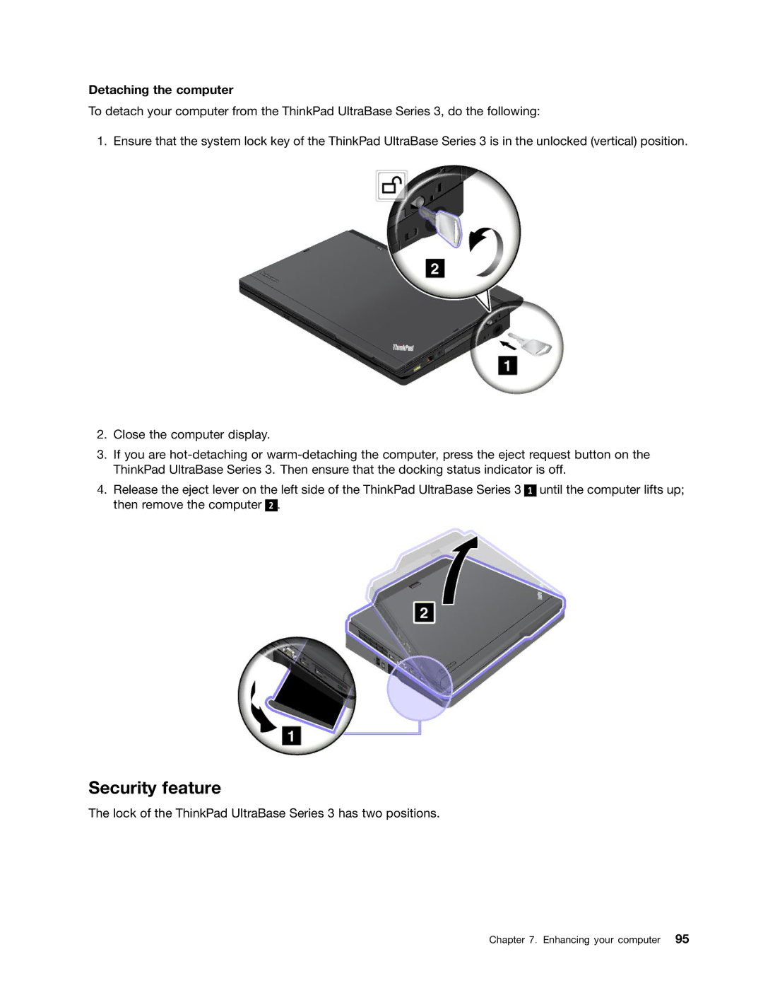 Lenovo X230I manual Security feature, Detaching the computer 