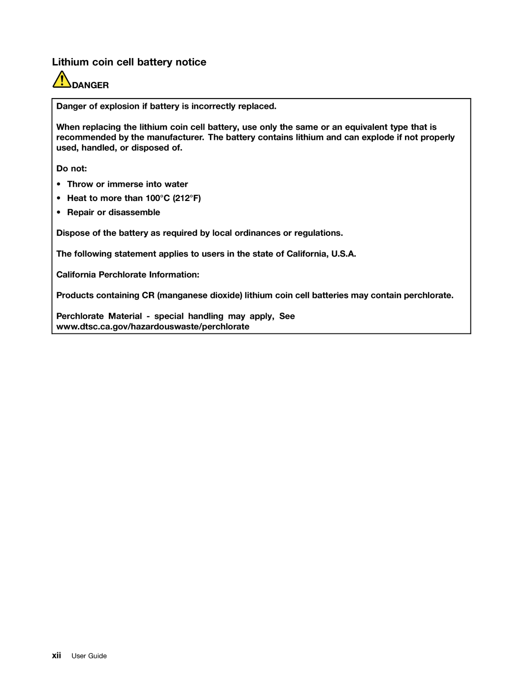 Lenovo X230I manual Lithium coin cell battery notice 