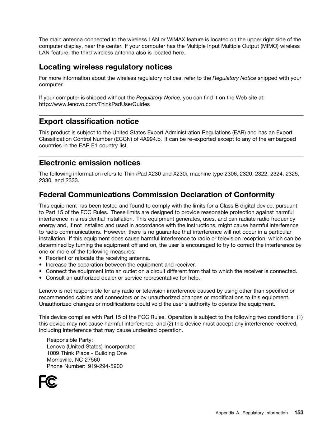 Lenovo X230I manual Locating wireless regulatory notices, Export classification notice, Electronic emission notices 