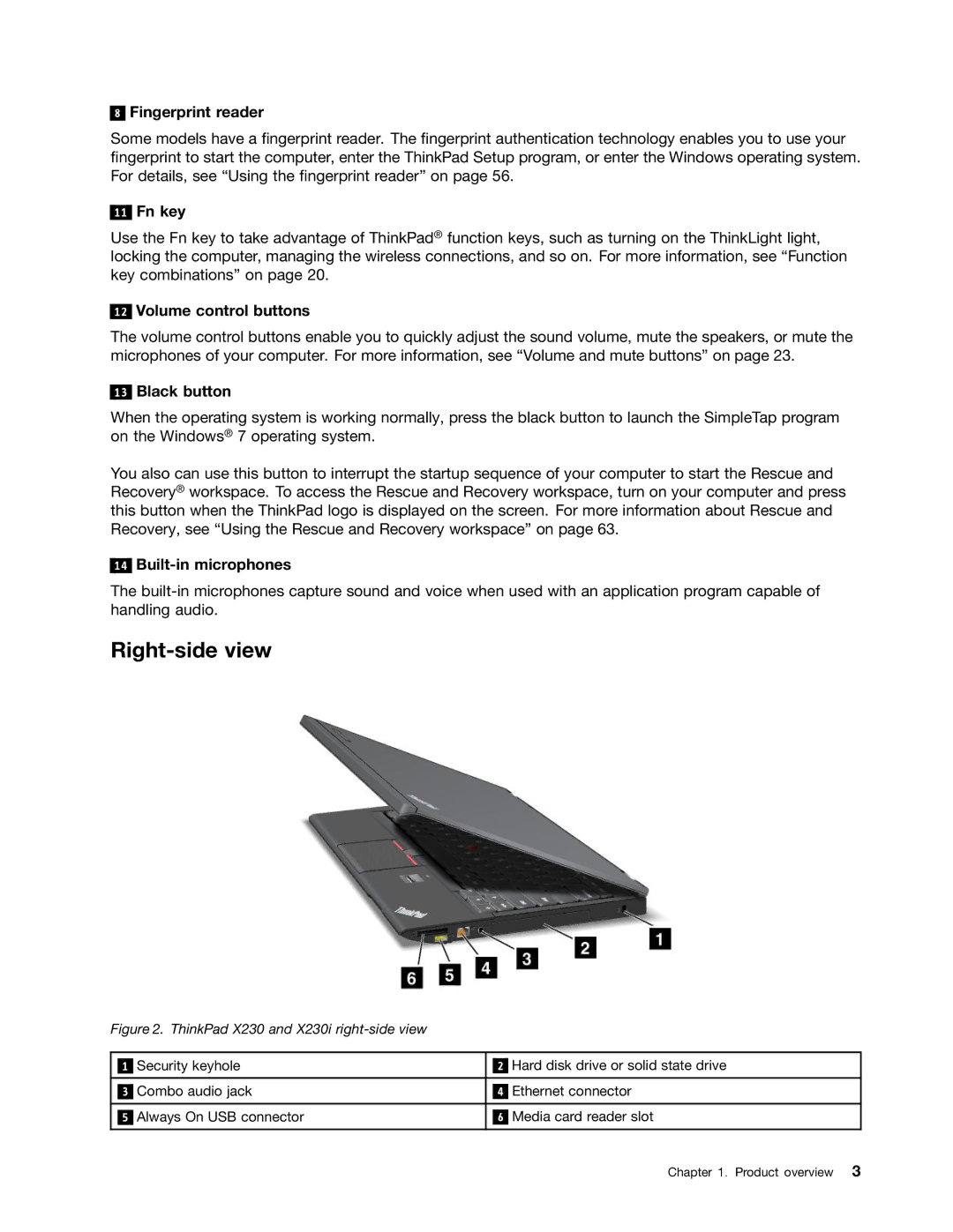 Lenovo X230I manual Right-side view 