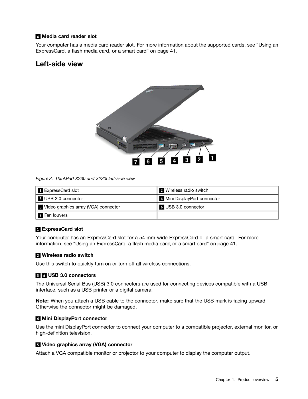 Lenovo X230I manual Left-side view 