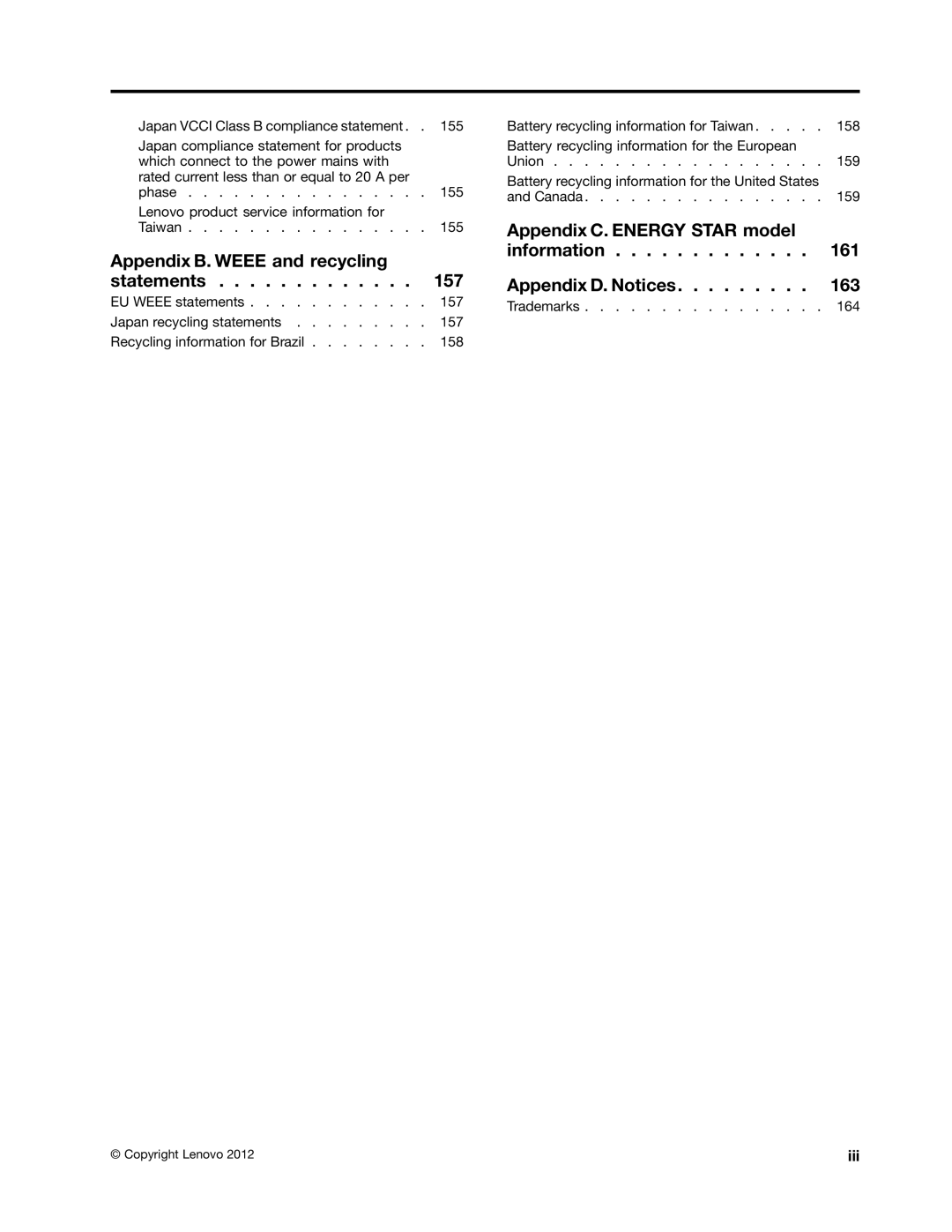 Lenovo X230I manual Appendix B. Weee and recycling statements, Iii 