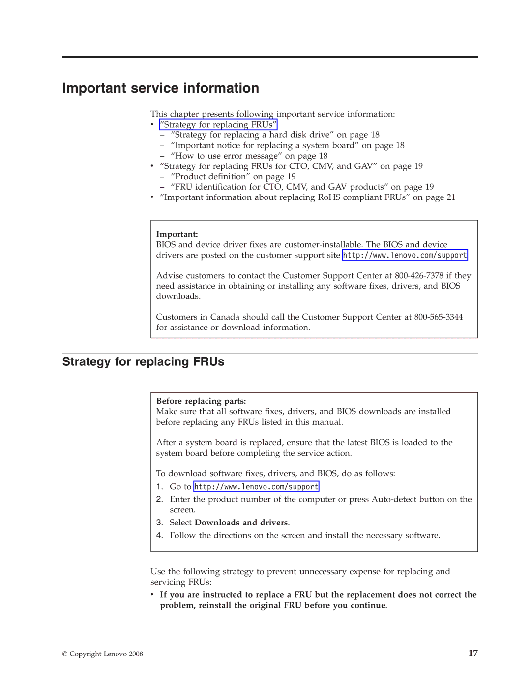 Lenovo X300 manual Strategy for replacing FRUs, Before replacing parts, Select Downloads and drivers 