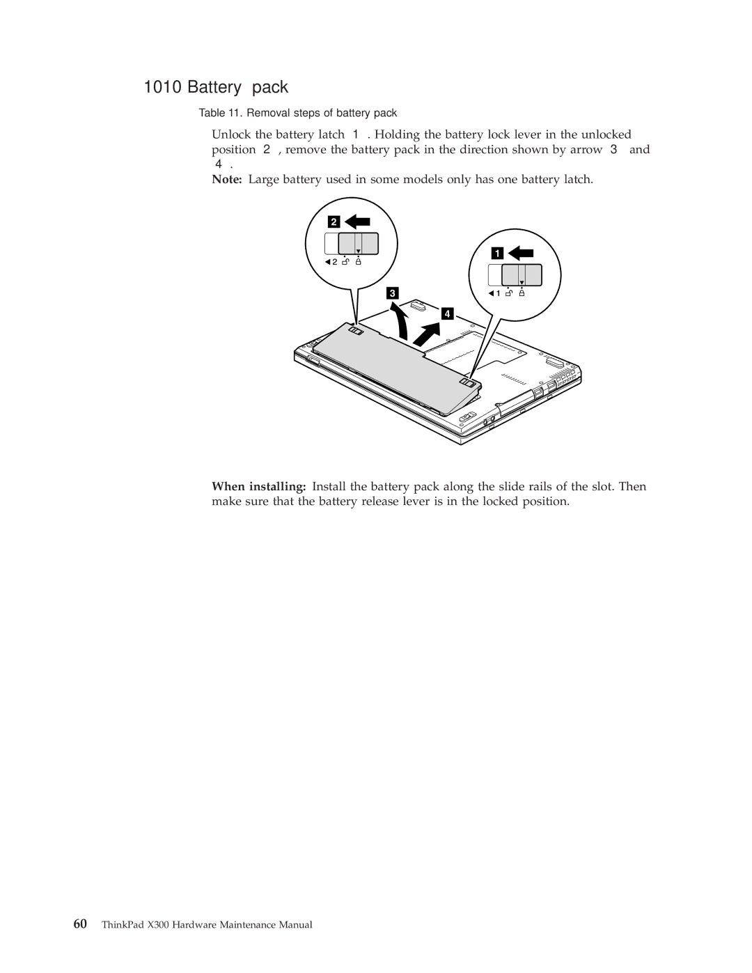 Lenovo X300 manual Battery pack 