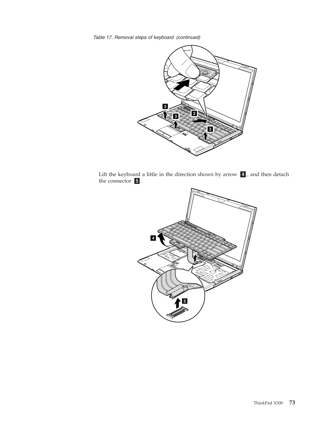 Lenovo X300 manual Removal steps of keyboard 