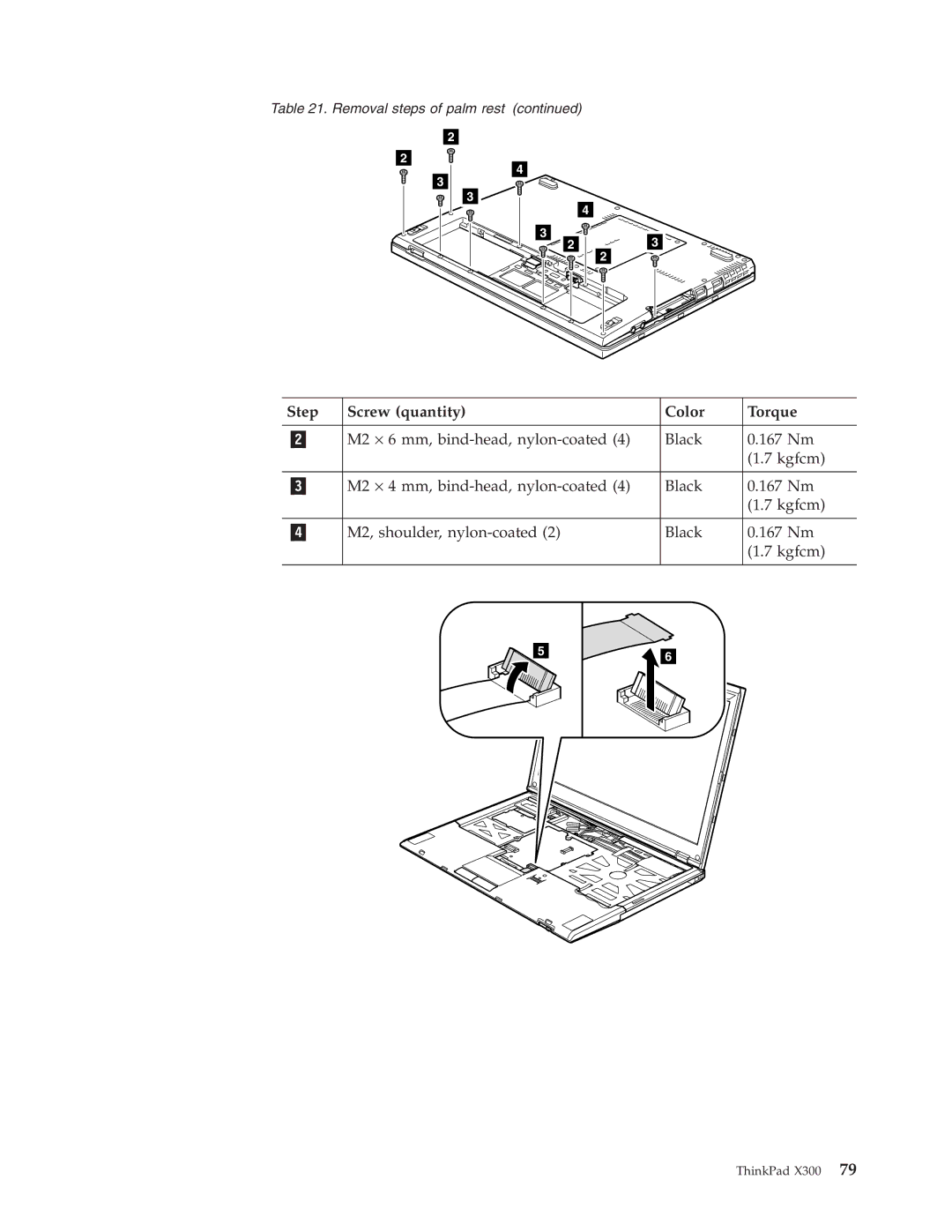 Lenovo X300 manual Step Screw quantity Color Torque 