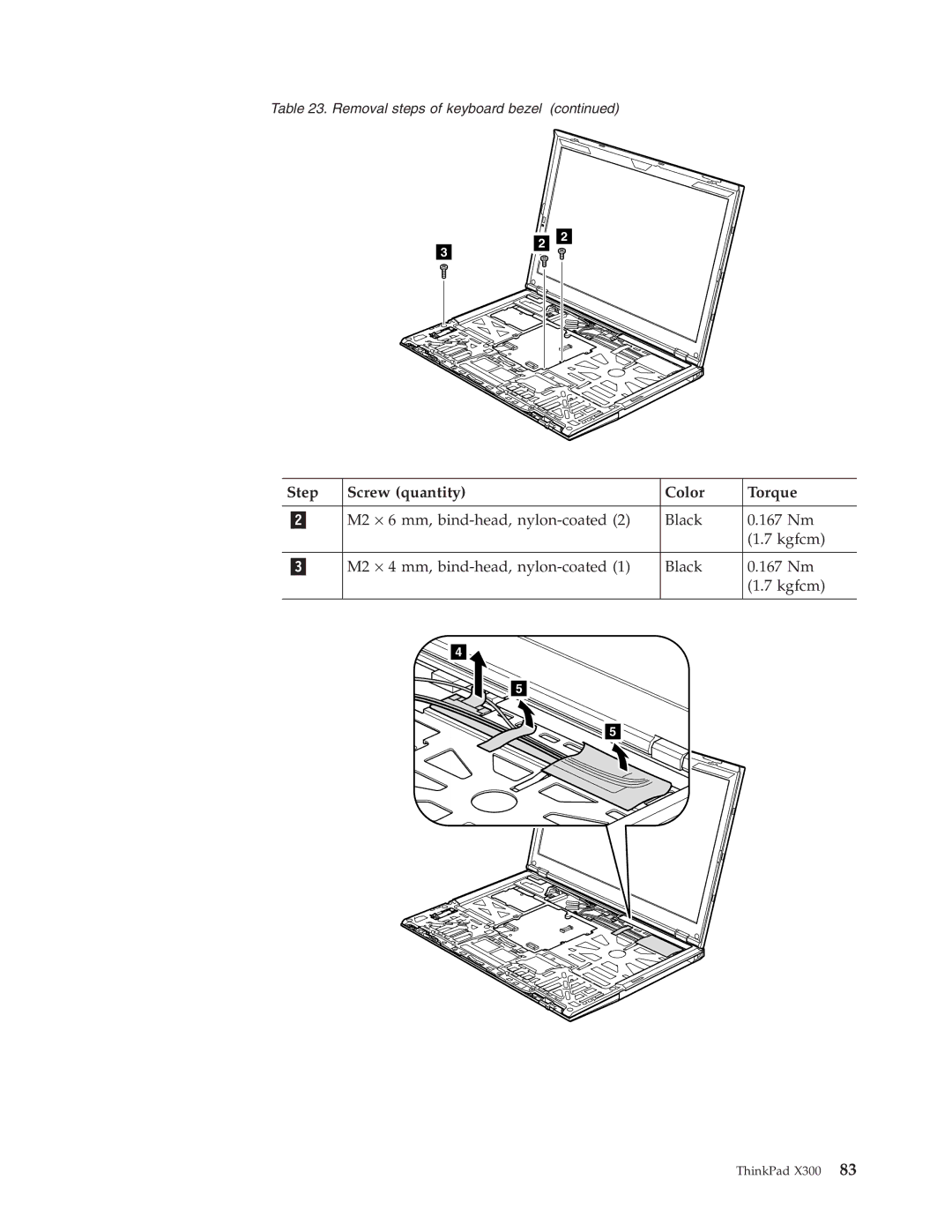 Lenovo X300 manual Step Screw quantity Color Torque 