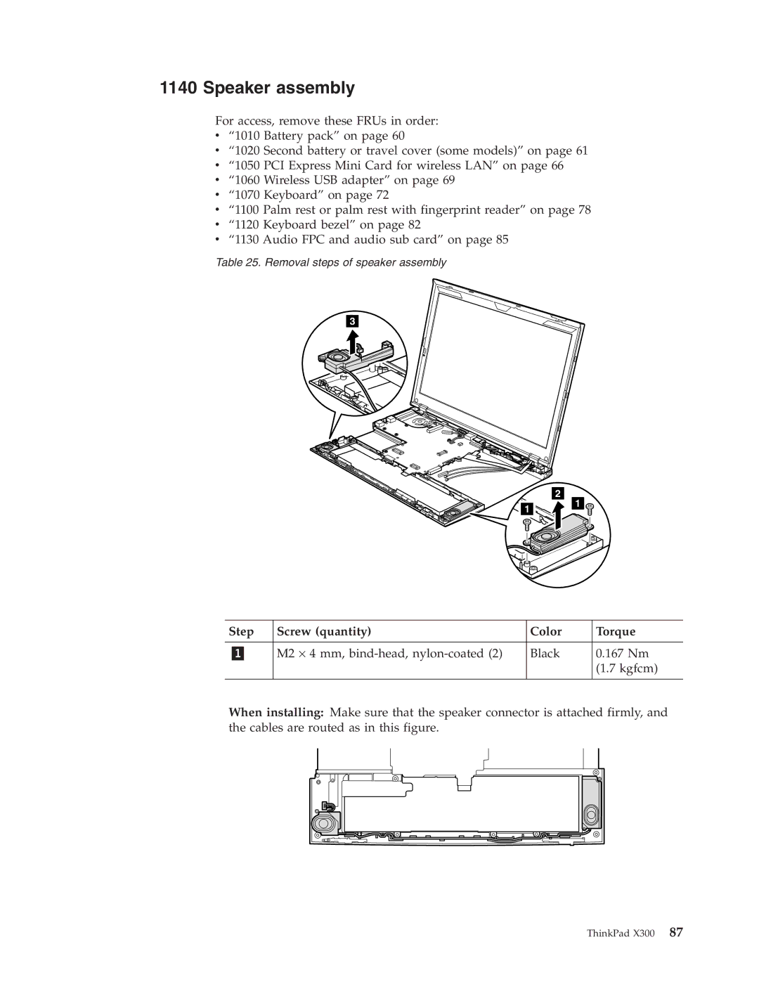 Lenovo X300 manual Speaker assembly 