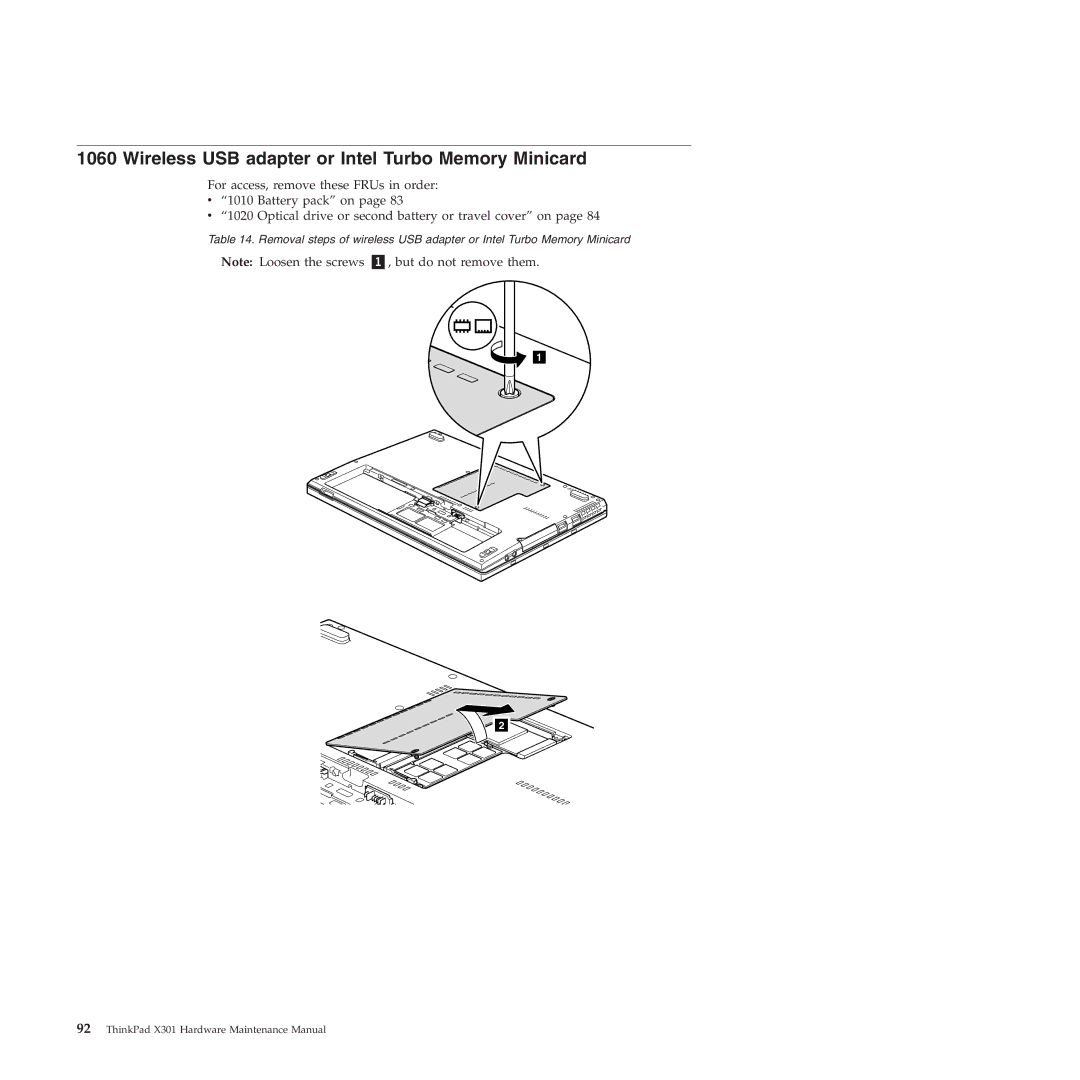 Lenovo X301 manual Wireless USB adapter or Intel Turbo Memory Minicard 