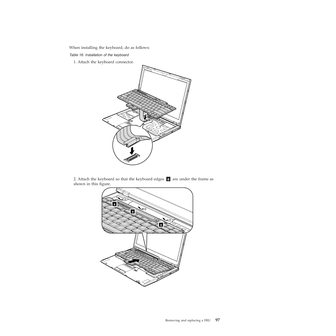 Lenovo X301 manual When installing the keyboard, do as follows 