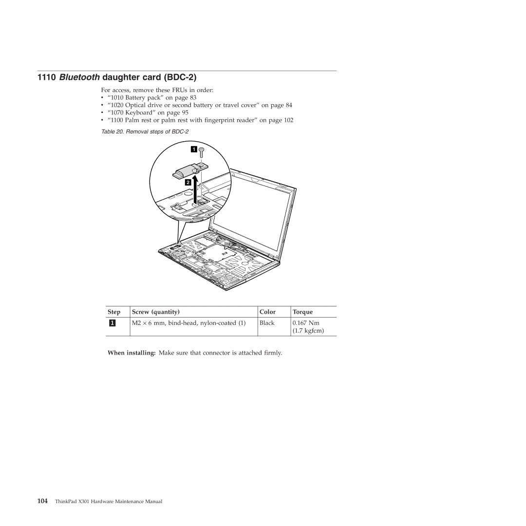 Lenovo X301 manual Bluetooth daughter card BDC-2 