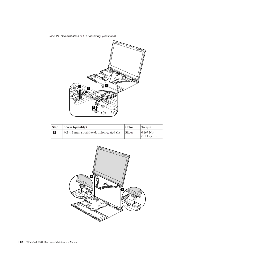 Lenovo X301 manual M2 ⋅ 3 mm, small-head, nylon-coated Silver 167 Nm Kgfcm 