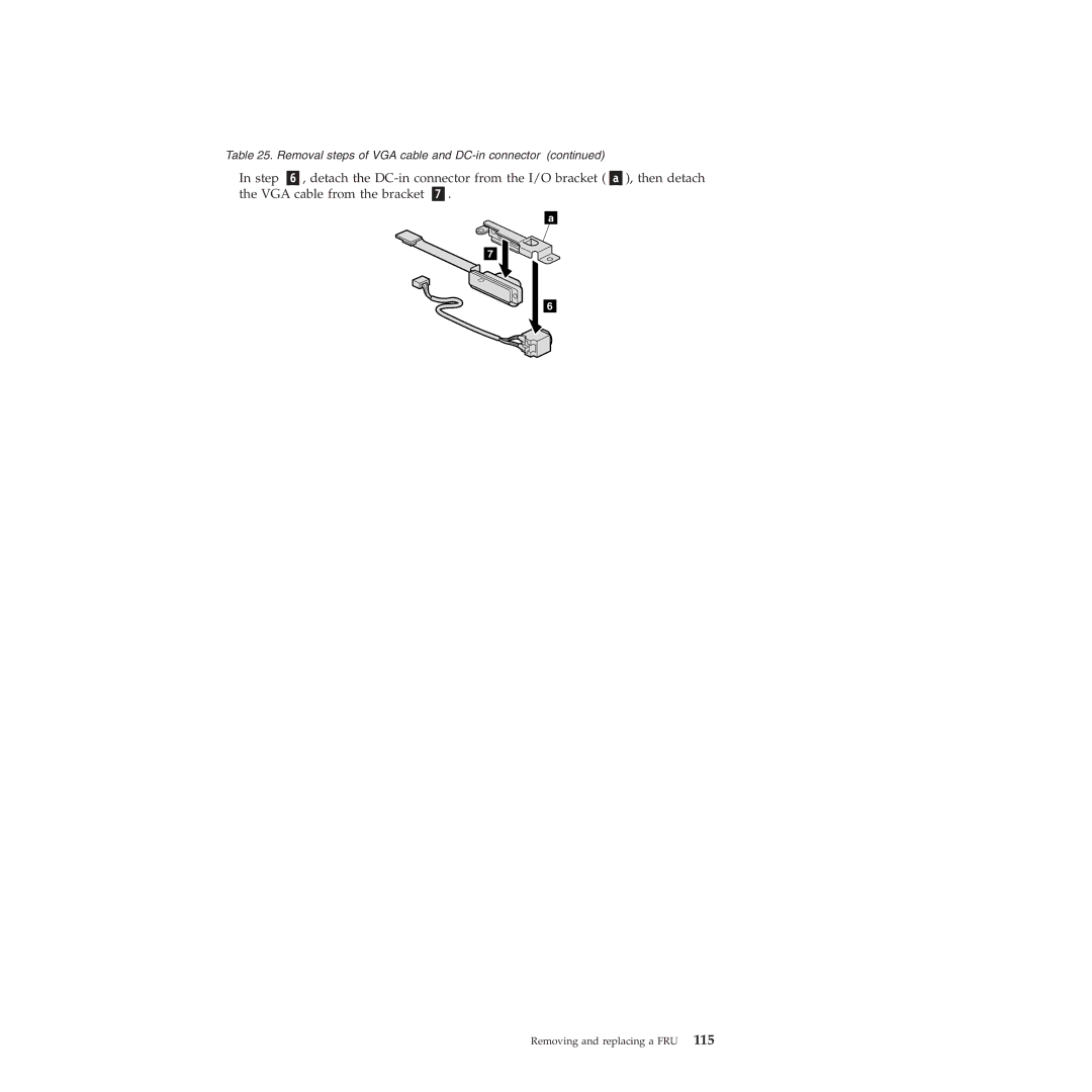 Lenovo X301 manual Removal steps of VGA cable and DC-in connector 