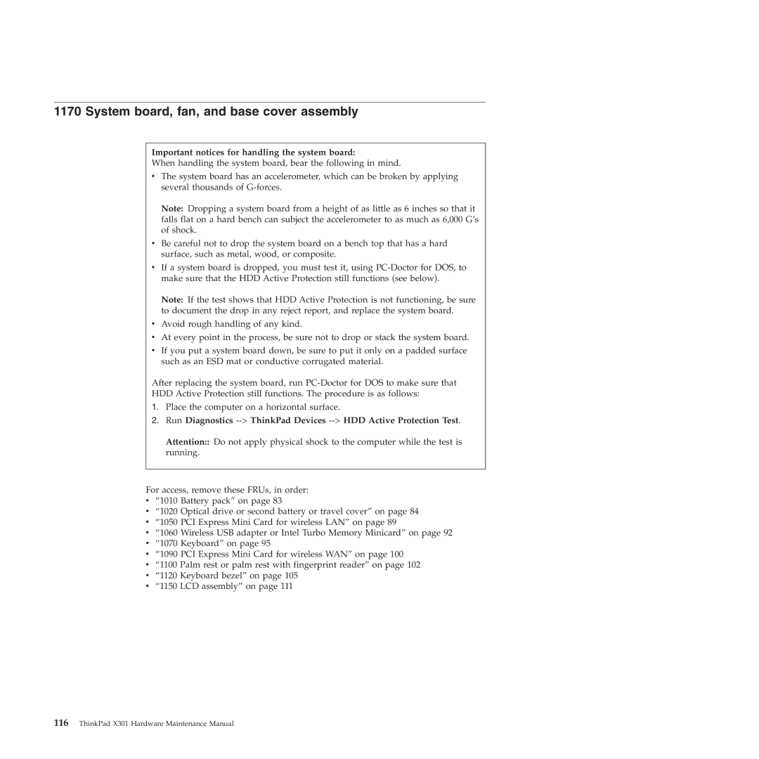 Lenovo X301 manual System board, fan, and base cover assembly, Important notices for handling the system board 