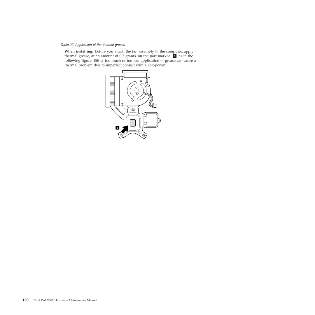 Lenovo X301 manual Application of the thermal grease 