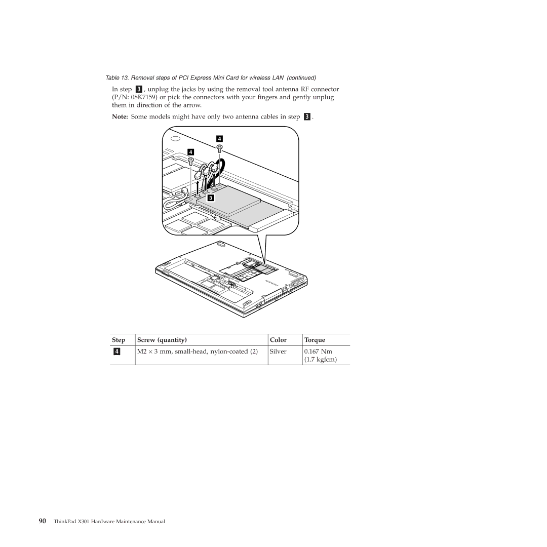 Lenovo X301 manual M2 ⋅ 3 mm, small-head, nylon-coated Silver 167 Nm Kgfcm 