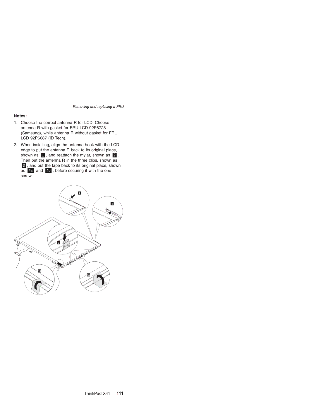 Lenovo X41 manual Removing and replacing a FRU 