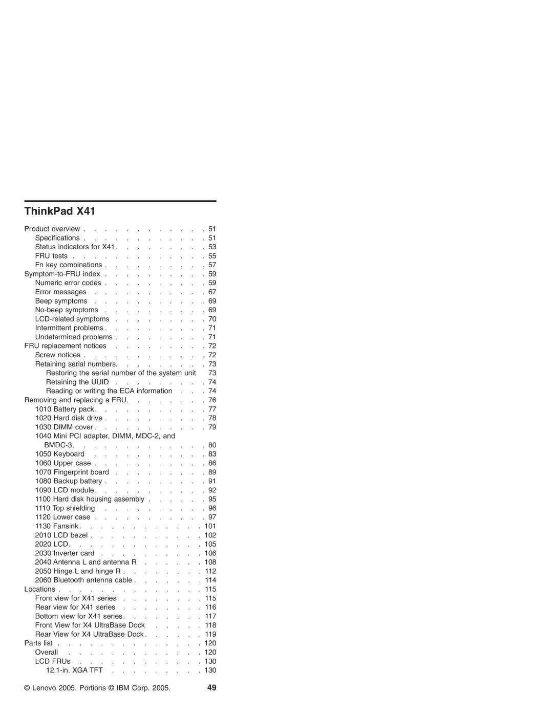 Lenovo X41 manual ThinkPad, 12.1-in. XGA TFT 