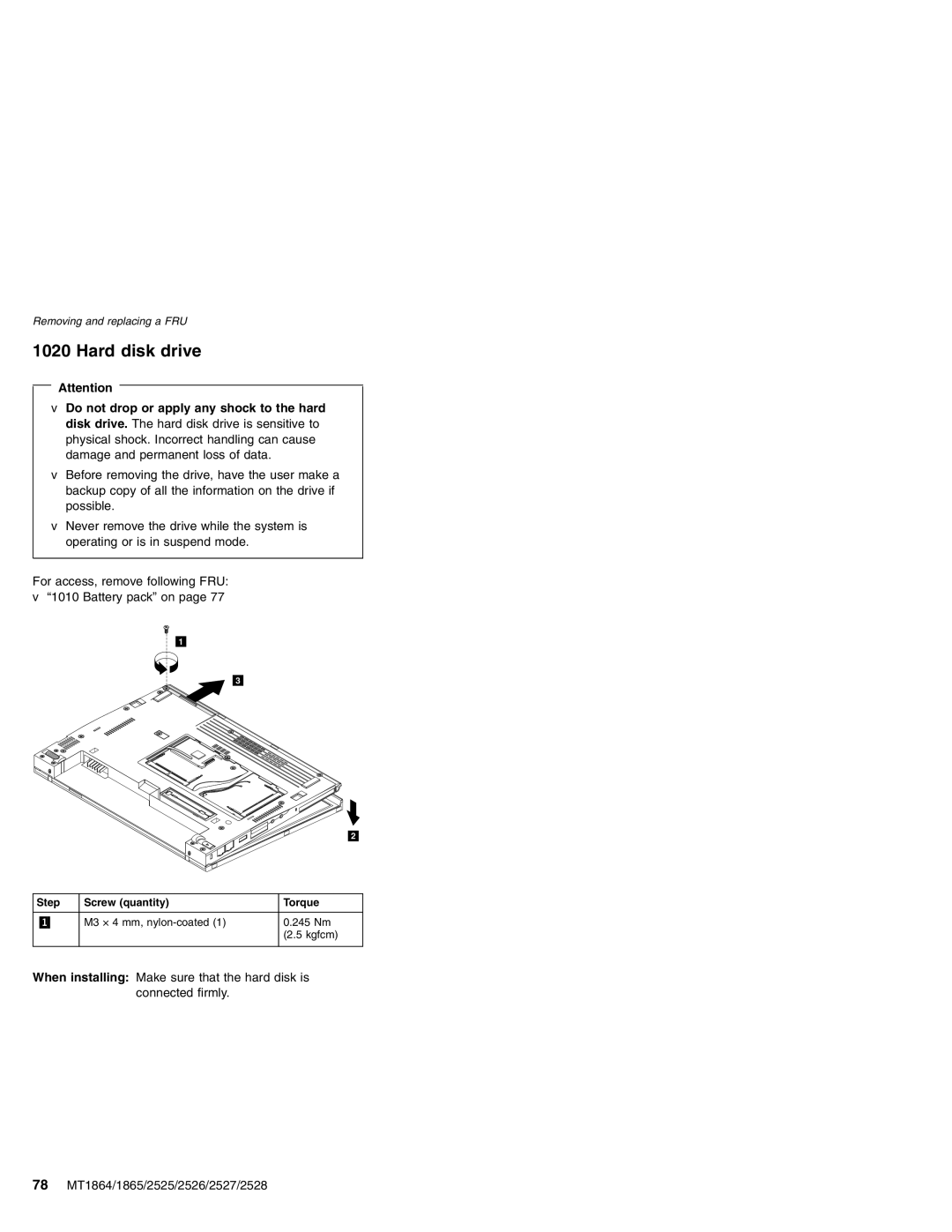 Lenovo X41 manual Hard disk drive, Step Screw quantity Torque 