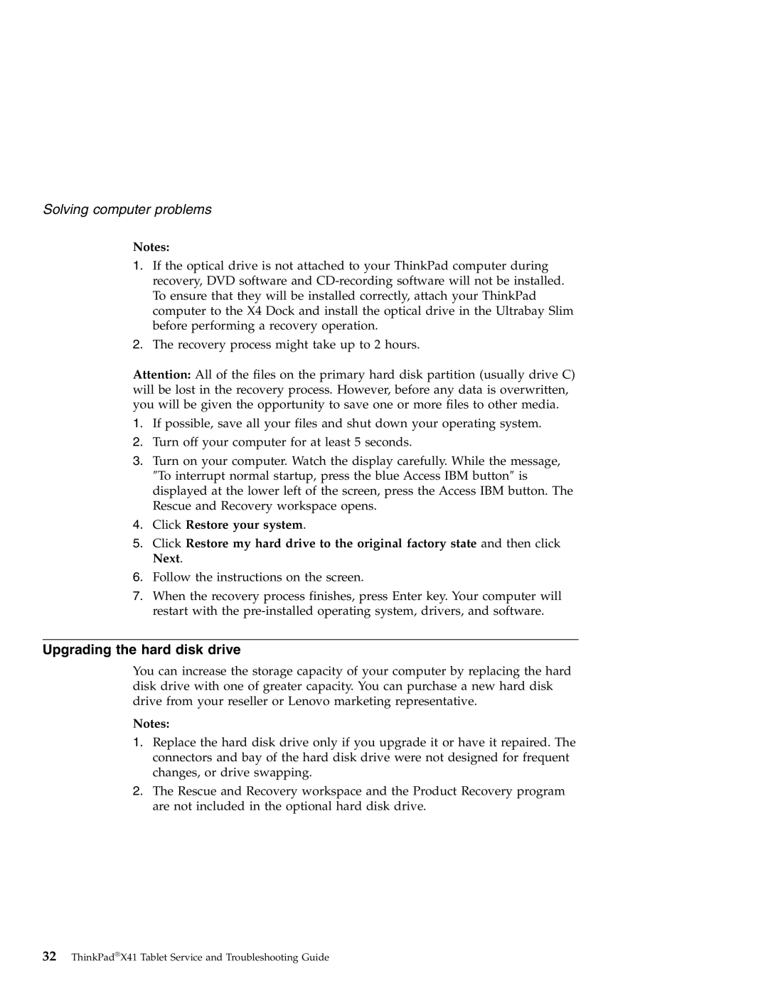 Lenovo X41 manual Upgrading the hard disk drive 